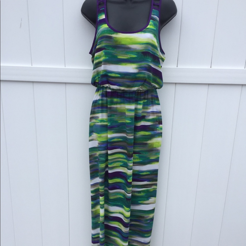 Attention MAXI Purple & Green Sleeveless Dress. S